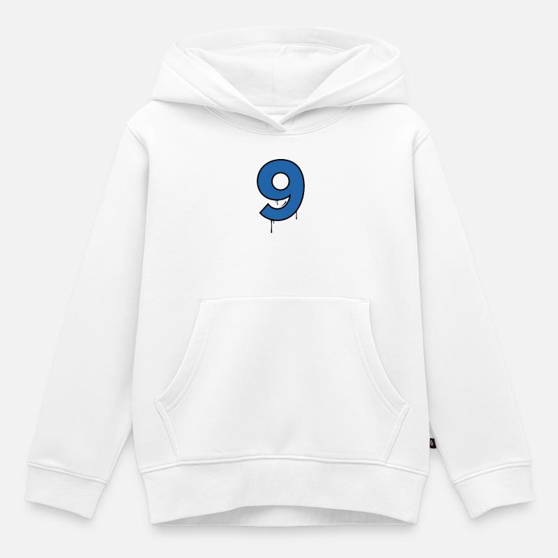 Graffiti Chiffre Neuf Goutte Bleue - Sweat Premium à capuche enfant bio - blanc