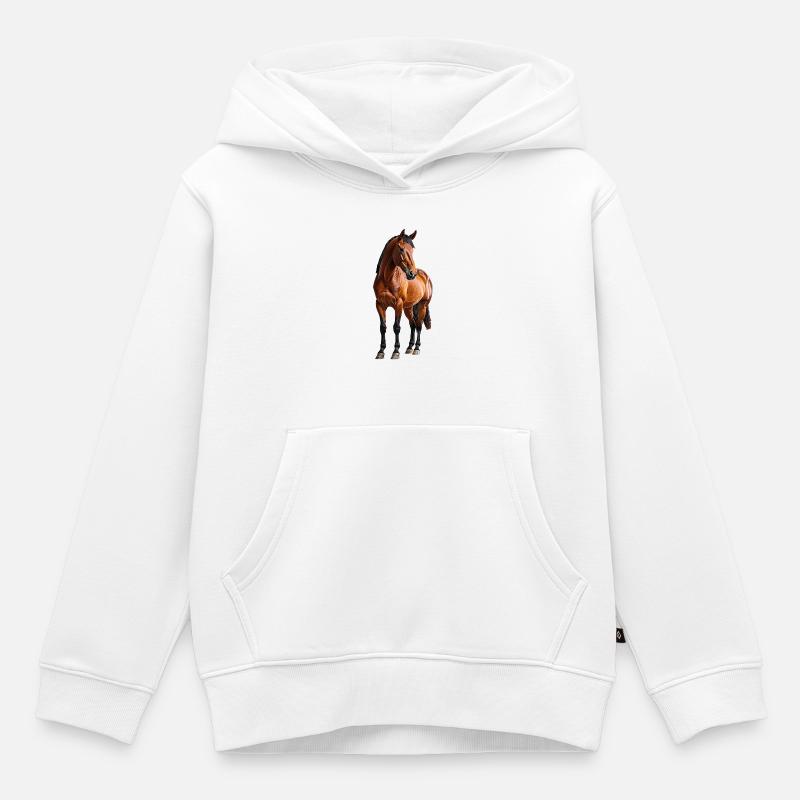 Cheval - Sweat Premium à capuche enfant bio - blanc