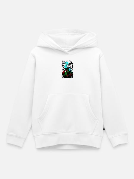 Blauer Reiher im Blattwerk - Kinder Premium Organic Hoodie - Weiß
