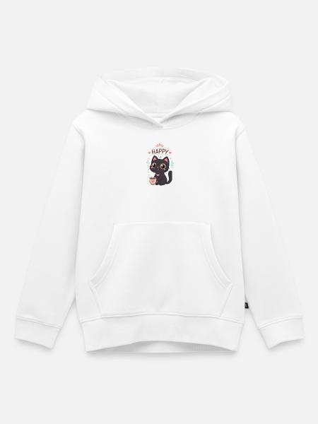 Schwarze Katze Glücklicher Kaffee - Kinder Premium Organic Hoodie - Weiß