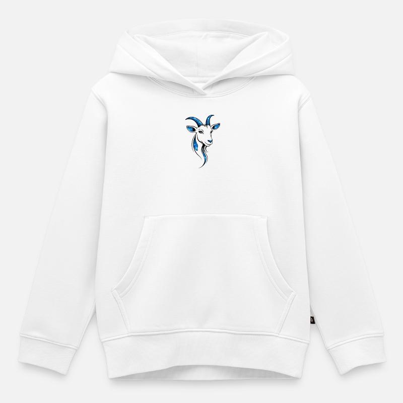 Bleu linéaire de chèvre – motif animal moderne - Sweat Premium à capuche enfant bio - blanc