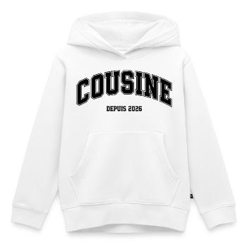 Cousine 2026 Annonce Grossesse - Sweat Premium à capuche enfant bio - blanc - Devant - AI Model Kid Female (0cm)