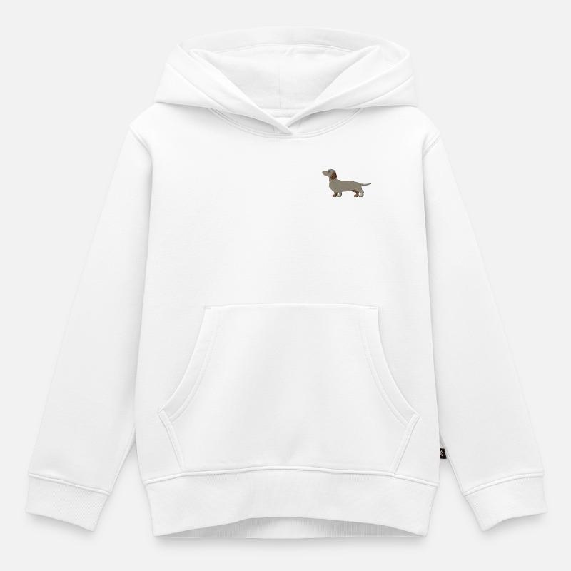 Teckel brodé - Sweat Premium à capuche enfant bio - blanc