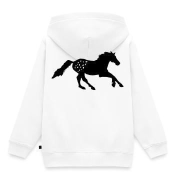 Tigerschecke  Appaloosa  Pferd Noriker Reiten - Kinder Premium Organic Hoodie - Weiß - Hinten - AI Model Kid Female (0cm)