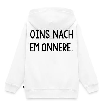 Oins nach em onnere Badisch Dialekt - Kinder Premium Organic Hoodie - Weiß - Hinten - AI Model Kid Female (0cm)