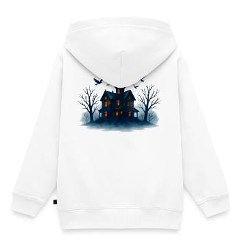 Blue Haunted House in the Moonlight - Kids Premium Organic Hoodie - white - Back - AI Model Kid Female (0cm)