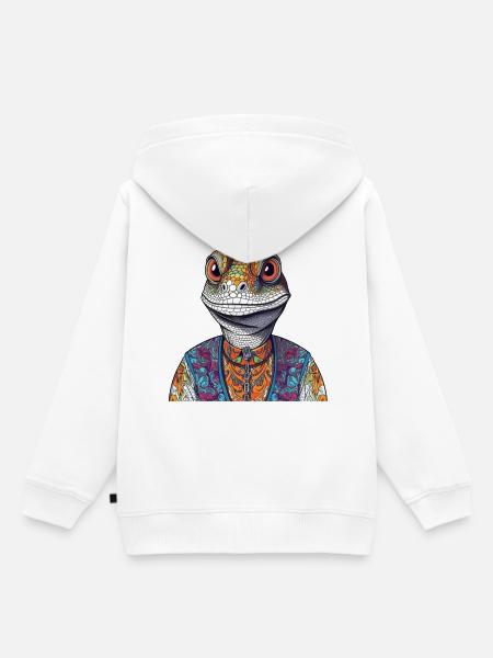 Bunte Echse im Streetstyle - Kinder Premium Organic Hoodie - Weiß