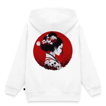 Fille japonaise - Sweat Premium à capuche enfant bio - blanc - Dos - AI Model Kid Female (0cm)