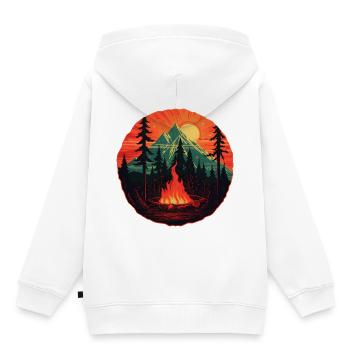Outdoor Romantik - Lagerfeuer im Bergpanorama - Kinder Premium Organic Hoodie - Weiß - Hinten - AI Model Kid Female (0cm)