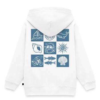Collage marin graphique nautique avec Père Noel - Sweat Premium à capuche enfant bio - blanc - Dos - AI Model Kid Female (0cm)