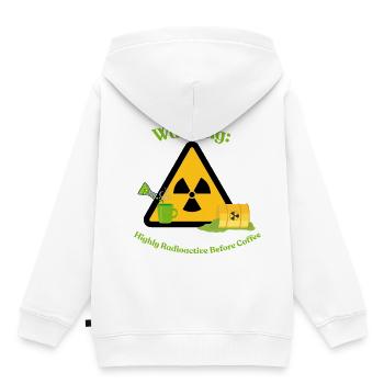 Warnung: Hochradioaktiv vor dem Kaffee - Kinder Premium Organic Hoodie - Weiß - Hinten - AI Model Kid Female (0cm)