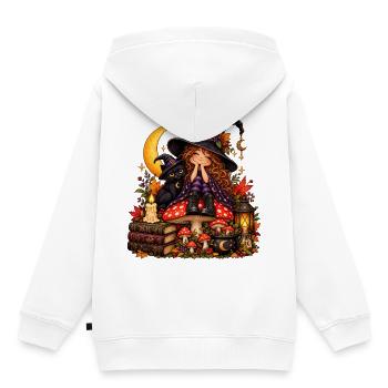 Niedliche Hexe mit schwarzer Katze - Kinder Premium Organic Hoodie - Weiß - Hinten - AI Model Kid Female (0cm)