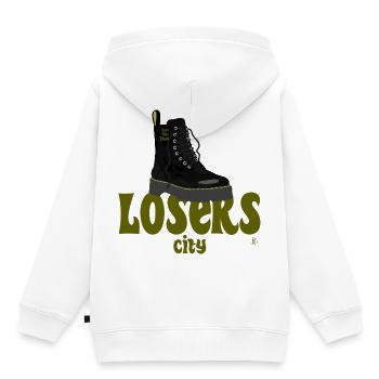 Hate this town Losers city doc edition - Sweat Premium à capuche enfant bio - blanc - Dos - AI Model Kid Female (0cm)