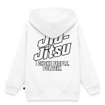 Jiu-Jitsu – ICH WÜRGE LEUTE. HÖFLICH. - Kinder Premium Organic Hoodie - Weiß - Hinten - AI Model Kid Female (0cm)