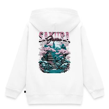 Temple des cerisiers en fleurs de Sakura Japan - Sweat Premium à capuche enfant bio - blanc - Dos - AI Model Kid Female (0cm)