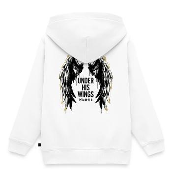 Sous ses ailes - Psaume 91:4 - Art streetwear - Sweat Premium à capuche enfant bio - blanc - Dos - AI Model Kid Female (0cm)