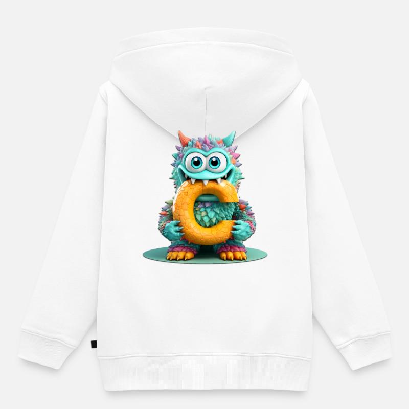 Monstre coloré avec la lettre C - Sweat Premium à capuche enfant bio - blanc