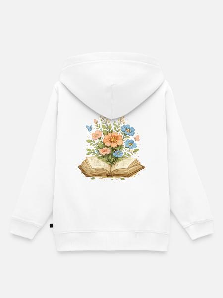 Blumen aus Buch für Leseratten und Naturfans - Premium børne hættetrøje økologisk - hvid