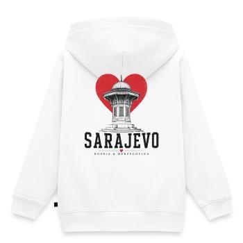 Graphique de la tour du cœur de Sarajevo - Sweat Premium à capuche enfant bio - blanc - Dos - AI Model Kid Female (0cm)