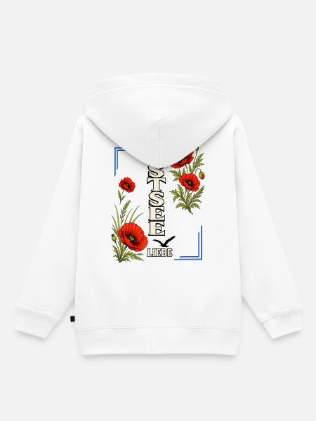 Ostsee Liebe mit Mohnblumen – Küstenmotiv - Kinder Premium Organic Hoodie - Weiß