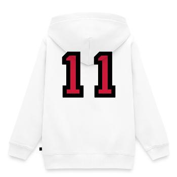 Le numéro 11 - numéro onze - Sweat Premium à capuche enfant bio - blanc - Dos - AI Model Kid Female (0cm)