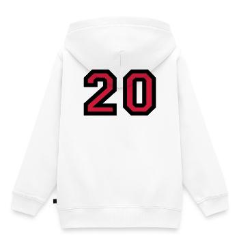 Le numéro 20 - nombre de vingt - Sweat Premium à capuche enfant bio - blanc - Dos - AI Model Kid Female (0cm)