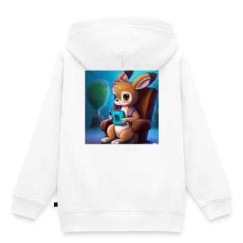 Kangou joue - Sweat Premium à capuche enfant bio - blanc - Dos - AI Model Kid Female (0cm)
