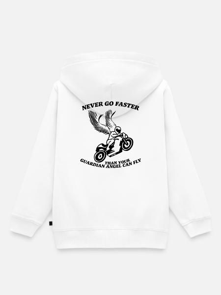 N’allez jamais plus vite que votre ange gardien ne peut voler - Sweat Premium à capuche enfant bio - blanc