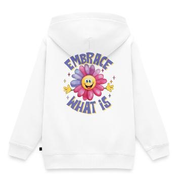 positive attitude, embrasse la vie, joie de vivre - Sweat Premium à capuche enfant bio - blanc - Dos - AI Model Kid Female (0cm)