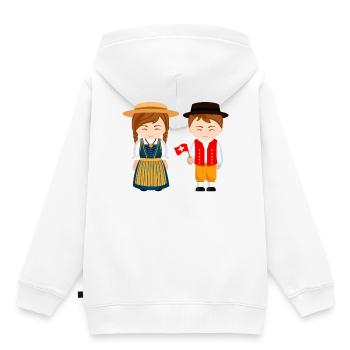 Suisse, je suis Suisse, petits Suisse - Sweat Premium à capuche enfant bio - blanc - Dos - AI Model Kid Female (0cm)
