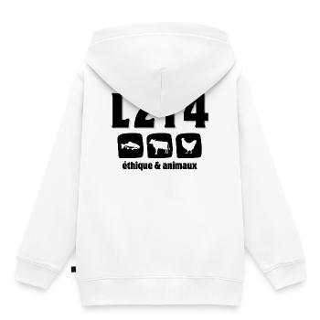 végan, protection des animaux, animaliste - Sweat Premium à capuche enfant bio - blanc - Dos - AI Model Kid Female (0cm)