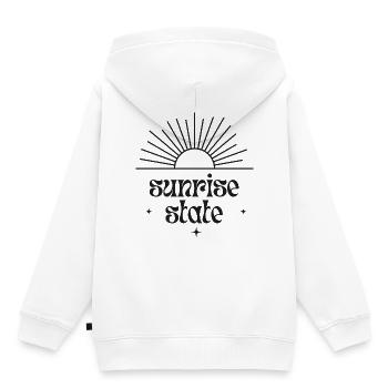 État du lever du soleil - Typographie du lever du soleil - Sweat Premium à capuche enfant bio - blanc - Dos - AI Model Kid Female (0cm)