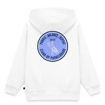 SUP Life – Badge de paddleboard debout en bleu - Sweat Premium à capuche enfant bio - blanc - Dos - AI Model Kid Female (0cm)