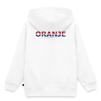 Orange in rot, weiß, blau - Kinder Premium Organic Hoodie - Weiß - Hinten - AI Model Kid Female (0cm)