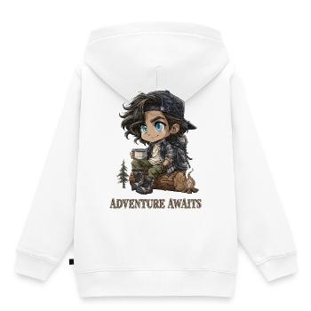 Cadeau d’aventure camping pour randonneurs Chibi - Sweat Premium à capuche enfant bio - blanc - Dos - AI Model Kid Female (0cm)