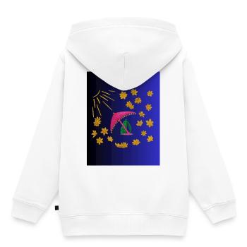 Golden flower parasol in midnight blue - Kids Premium Organic Hoodie - white - Back - AI Model Kid Female (0cm)
