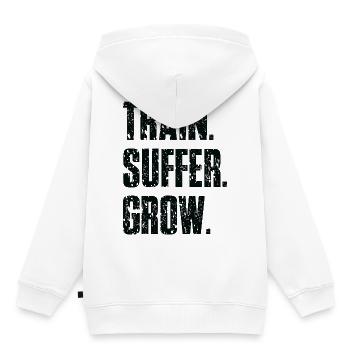  Train Suffer Grow Grunge Motto - Black - Kinder Premium Organic Hoodie - Weiß - Hinten - AI Model Kid Female (0cm)