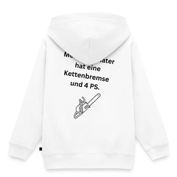 Mein Psychiater hat eine Kettenbremse und 4 PS. - Kinder Premium Organic Hoodie - Weiß - Hinten - AI Model Kid Female (0cm)