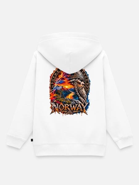 Norwegischer Wikinger Sonnenuntergang - Kinder Premium Organic Hoodie - Weiß