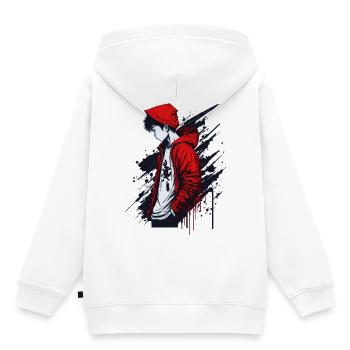 Junge Street Style - Kinder Premium Organic Hoodie - Weiß - Hinten - AI Model Kid Female (0cm)