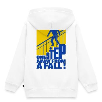 Nur einen Schritt vom Sturz entfernt - Kinder Premium Organic Hoodie - Weiß - Hinten - AI Model Kid Female (0cm)