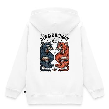 Immer Hungrig Katzenduo mit Burger - Kinder Premium Organic Hoodie - Weiß - Hinten - AI Model Kid Female (0cm)