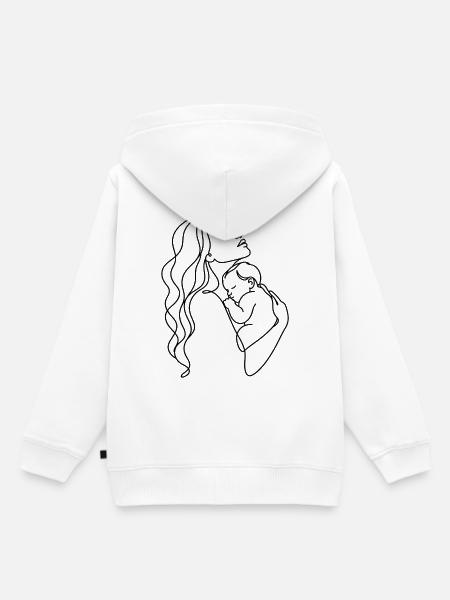 Mama & Baby Line Art - Kinder Premium Organic Hoodie - Weiß