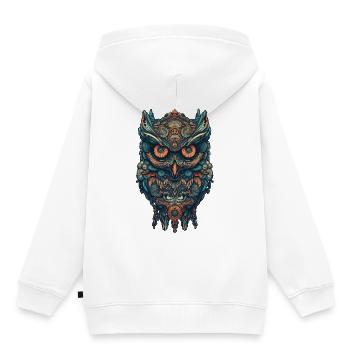 Mythique hibou bohème aux motifs surréalistes - Sweat Premium à capuche enfant bio - blanc - Dos - AI Model Kid Female (0cm)