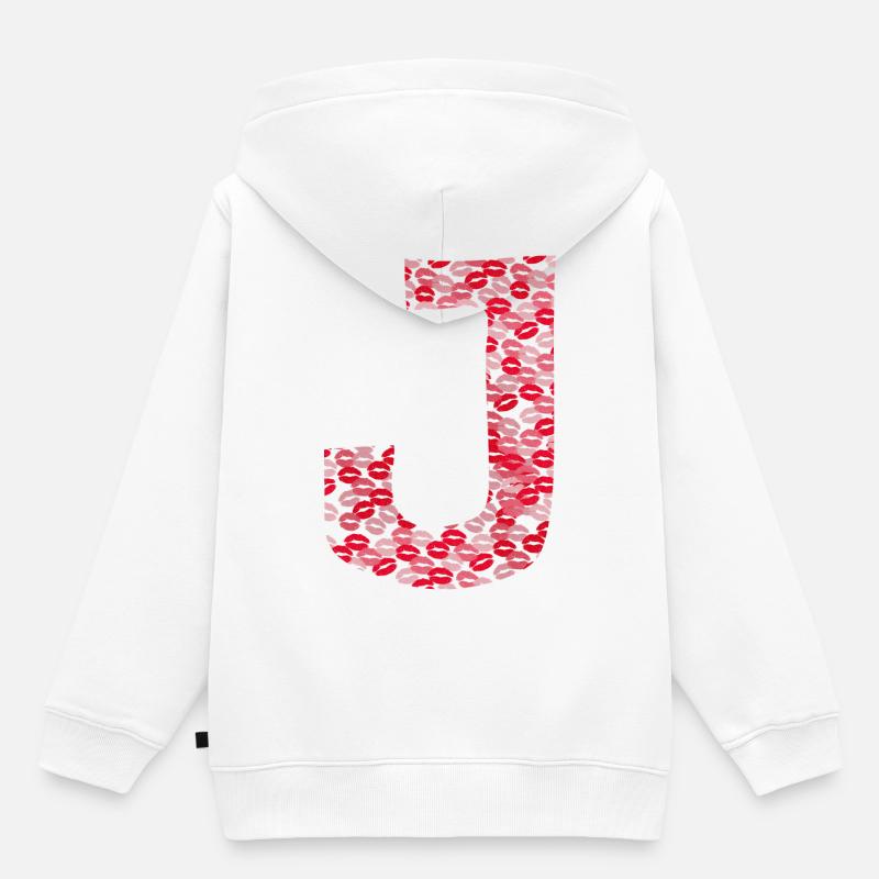 Lettre J - bisous shirt - Sweat Premium à capuche enfant bio - blanc