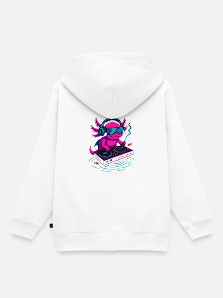DJ-Axolotl mit Cyperpunk Vibe - Kinder Premium Organic Hoodie - Weiß