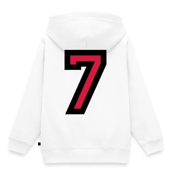 Le numéro 7 - Nombre Seven - Sweat Premium à capuche enfant bio - blanc - Dos - AI Model Kid Female (0cm)