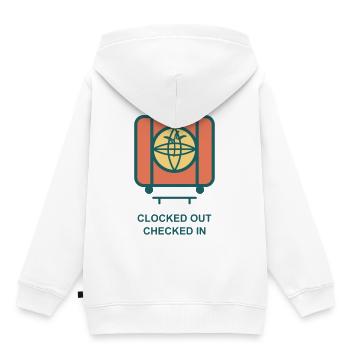 Clocked Out Checked In Koffer - Kinder Premium Organic Hoodie - Weiß - Hinten - AI Model Kid Female (0cm)