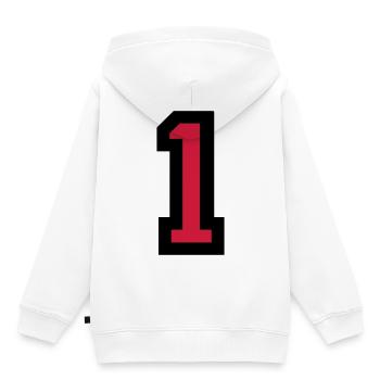 Le numéro 1 - numéro un - Sweat Premium à capuche enfant bio - blanc - Dos - AI Model Kid Female (0cm)