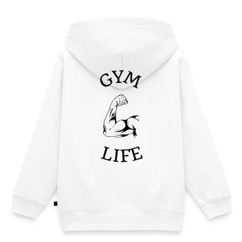 Starkes Thema Handgewichtheben - Kinder Premium Organic Hoodie - Weiß - Hinten - AI Model Kid Female (0cm)